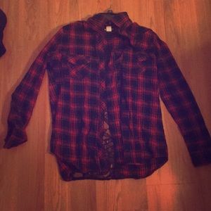 Flannel button up shirt with lace detail on back